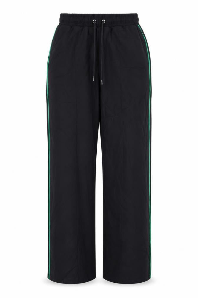 Next Women’s Black UK 12 Wide-Leg Drawstring Trousers Green Piping