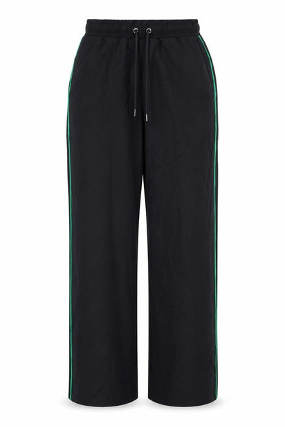 Next Women’s Black UK 12 Wide-Leg Drawstring Trousers Green Piping