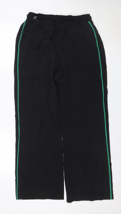 Next Women’s Black UK 12 Wide-Leg Drawstring Trousers Green Piping