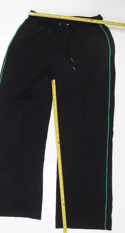 Next Women’s Black UK 12 Wide-Leg Drawstring Trousers Green Piping