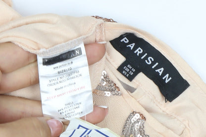 Parisian Women Beige Sequin Floral Bodycon Mini Party Dress UK 10