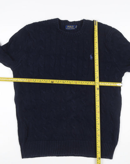 Polo Ralph Lauren Men’s Blue M Cable Knit Cotton Crew Neck Jumper