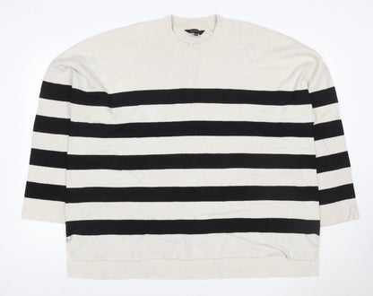 Peacocks Women’s Ivory Black Striped Mock Neck Knit Jumper 2XL