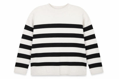 Peacocks Women’s Ivory Black Striped Mock Neck Knit Jumper 2XL