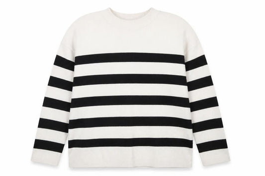 Peacocks Women’s Ivory Black Striped Mock Neck Knit Jumper 2XL