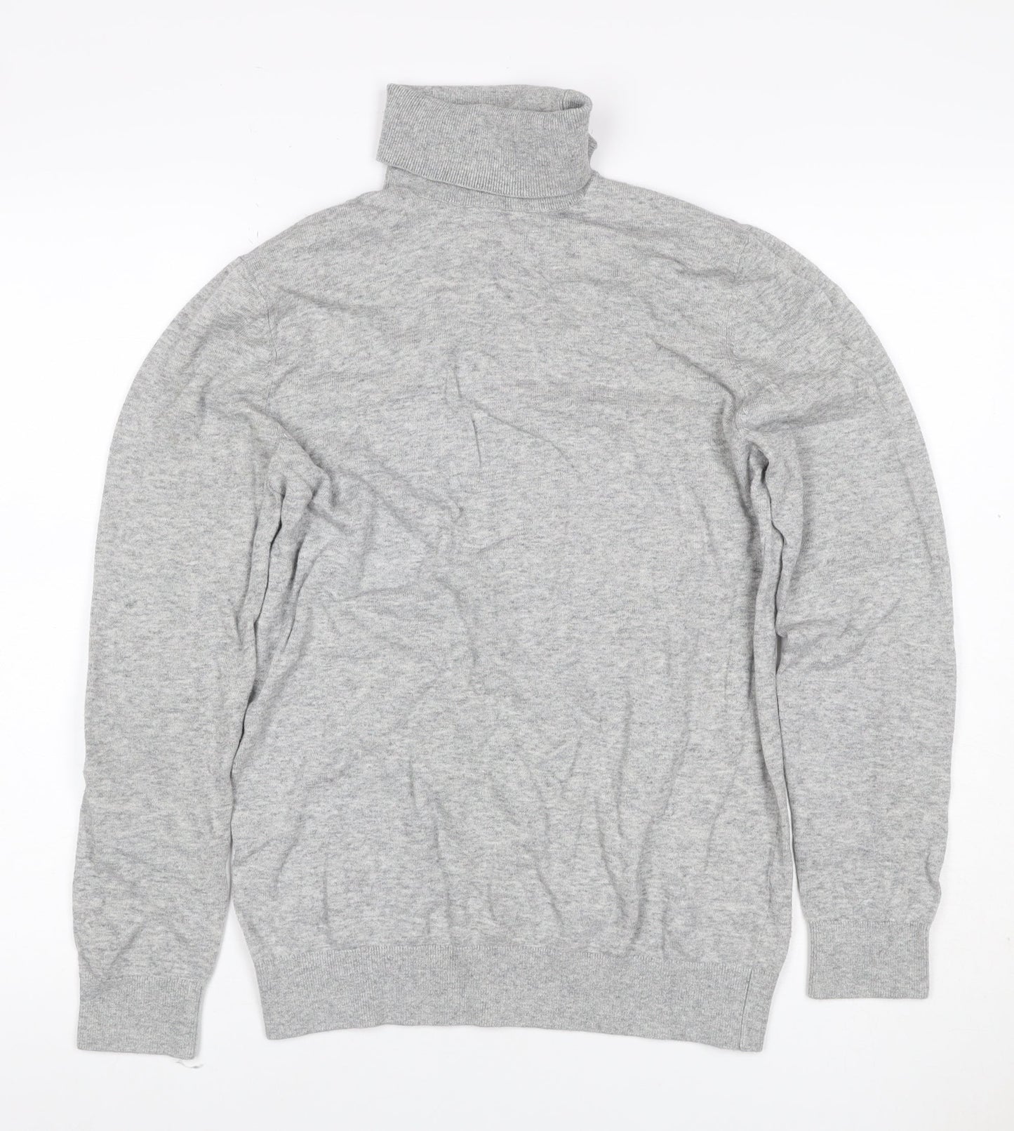 H&M Women Grey Size S Cotton Roll Neck Pullover Jumper