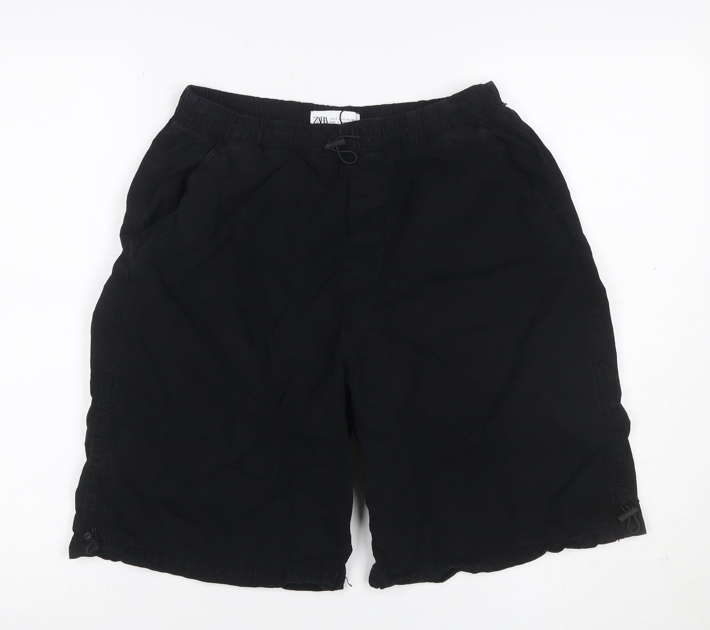 Zara Men’s Black Cotton Drawstring Relaxed Shorts Size S