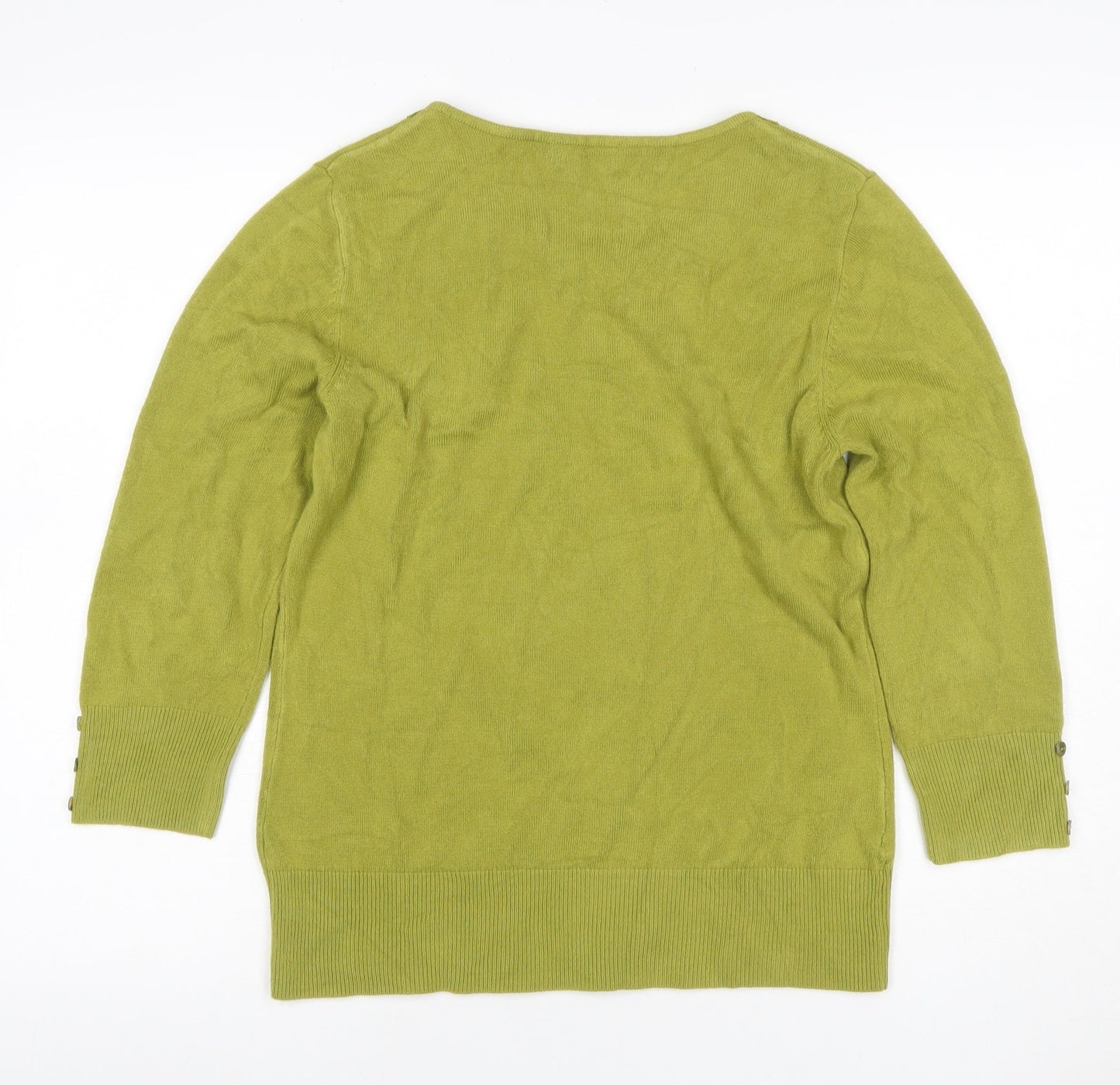 Per Una Women Green Size 14 Cotton Jewel Neck 3/4 Sleeve Pullover Jumper