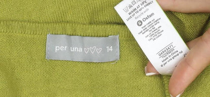 Per Una Women Green Size 14 Cotton Jewel Neck 3/4 Sleeve Pullover Jumper