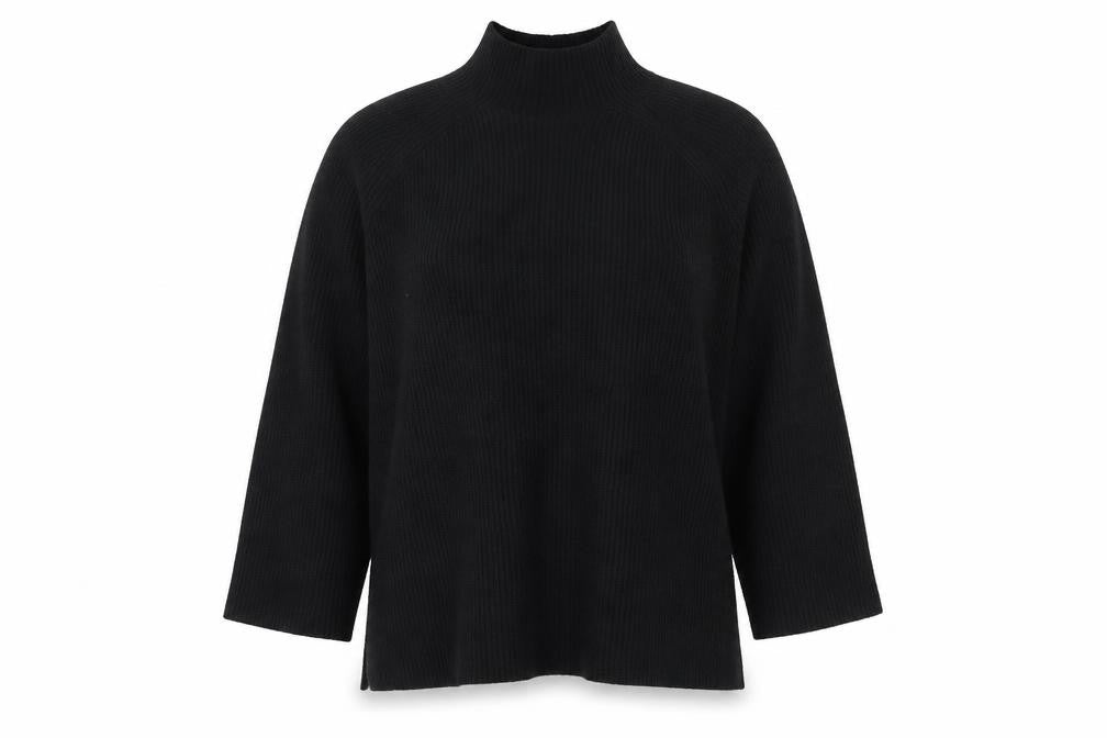 Zara Women Black S Ribbed Mock Neck Knit Jumper Raglan Long Sleeve
