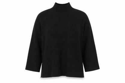Zara Women Black S Ribbed Mock Neck Knit Jumper Raglan Long Sleeve