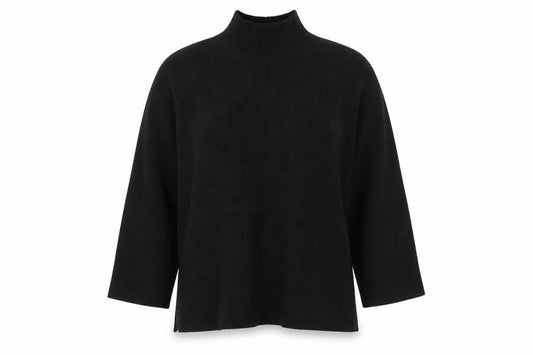 Zara Women Black S Ribbed Mock Neck Knit Jumper Raglan Long Sleeve