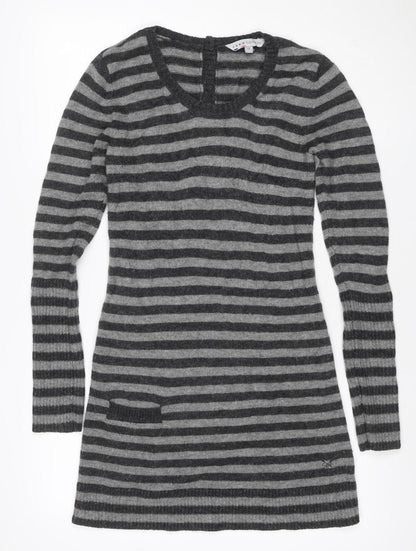 Crew Clothing Co. Women Grey Stripe Size 10 Cowl Neck Jumper Dress