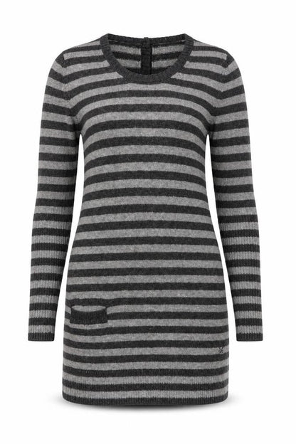Front view of Crew Clothing Women Grey Stripe, size 10, Cowl Neck Jumper Dress