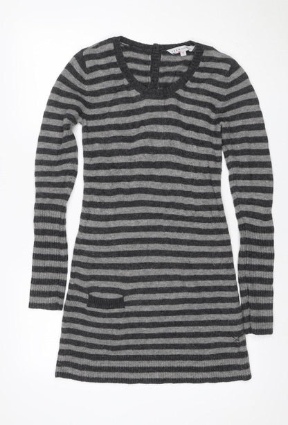 Crew Clothing Co. Women Grey Stripe Size 10 Cowl Neck Jumper Dress
