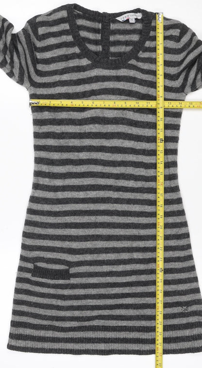 Crew Clothing Co. Women Grey Stripe Size 10 Cowl Neck Jumper Dress
