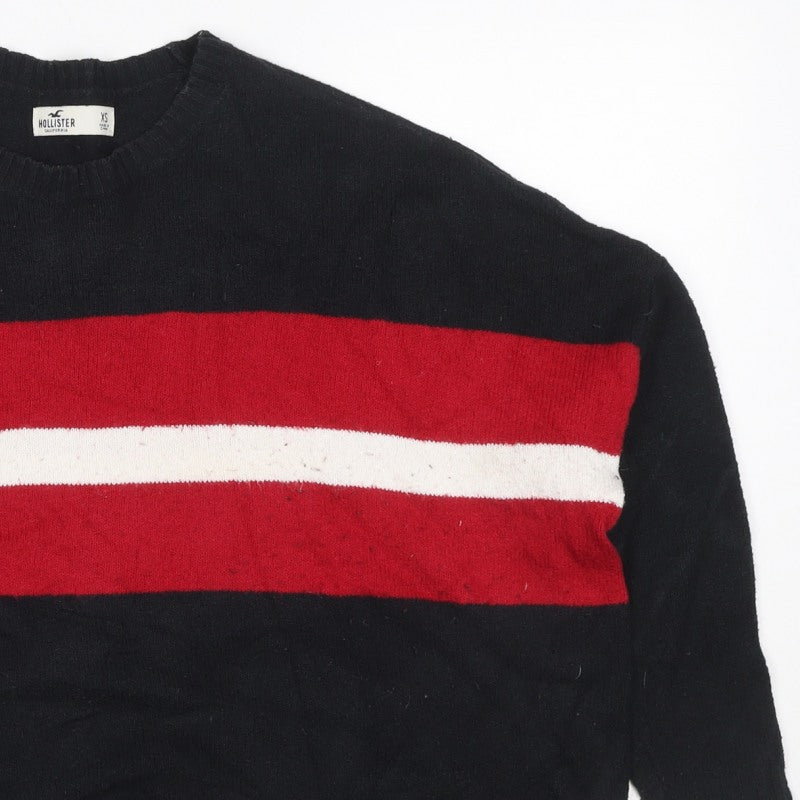 Hollister Women’s XS Black Red White Stripe Crew Neck Knit Jumper