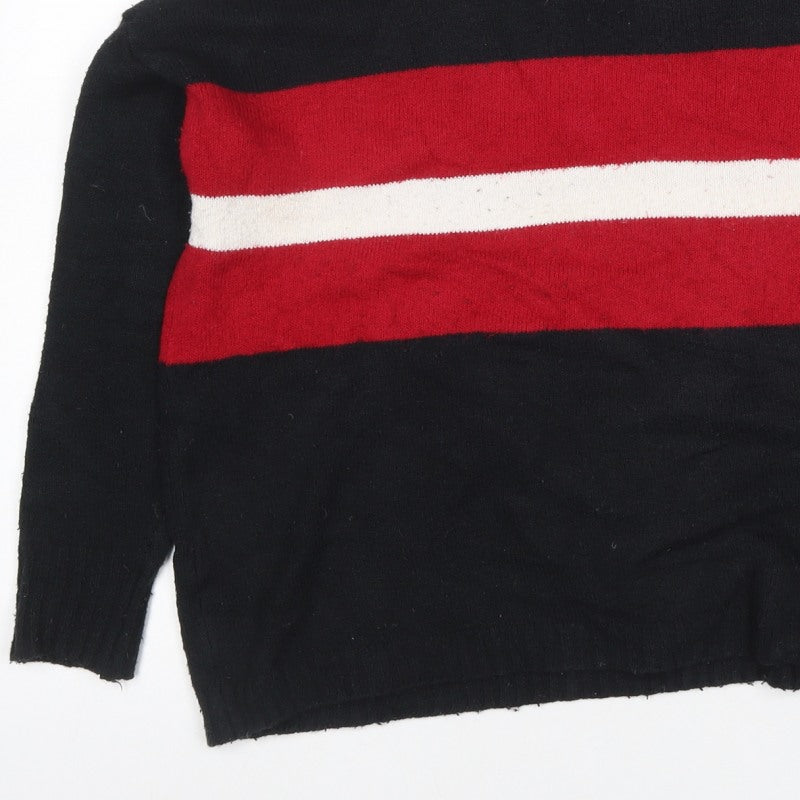 Hollister Women’s XS Black Red White Stripe Crew Neck Knit Jumper