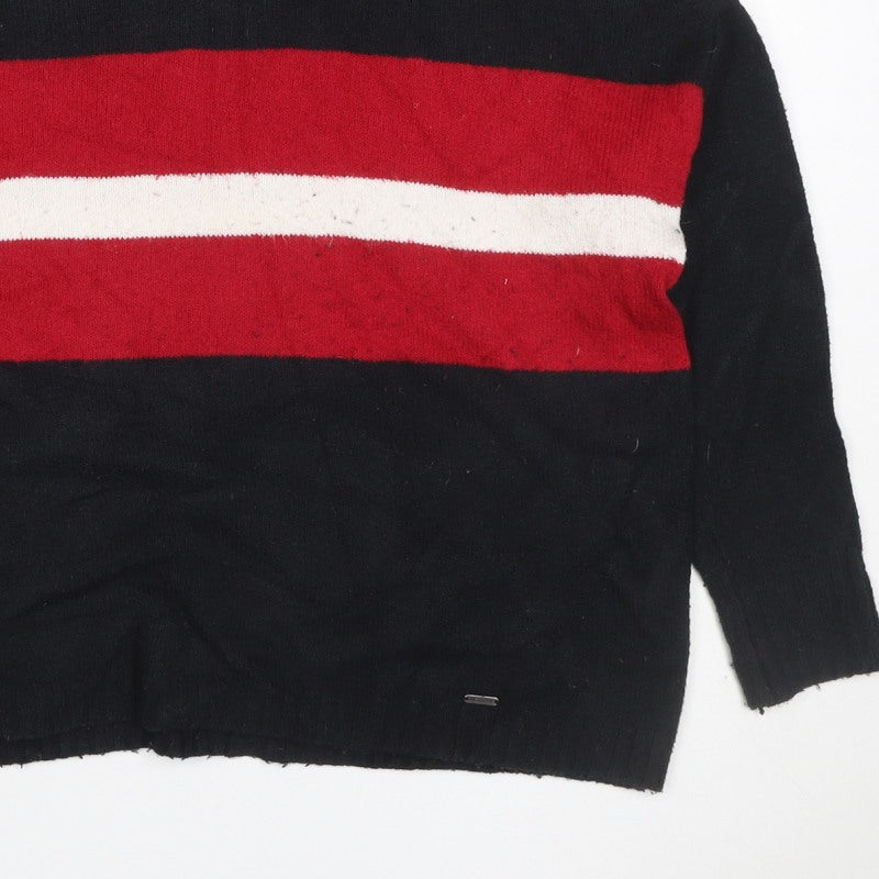 Hollister Women’s XS Black Red White Stripe Crew Neck Knit Jumper