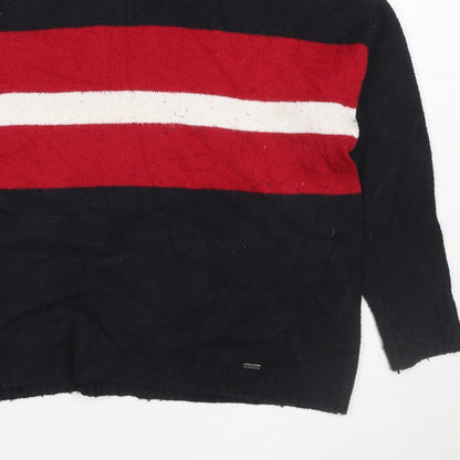 Hollister Women’s XS Black Red White Stripe Crew Neck Knit Jumper