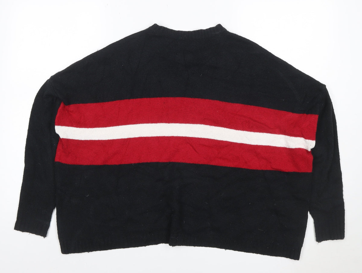 Hollister Women’s XS Black Red White Stripe Crew Neck Knit Jumper