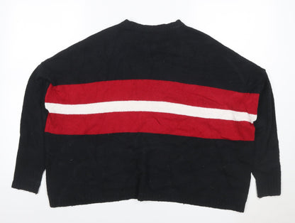 Hollister Women’s XS Black Red White Stripe Crew Neck Knit Jumper