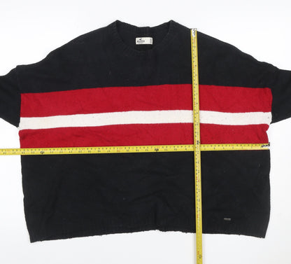 Hollister Women’s XS Black Red White Stripe Crew Neck Knit Jumper