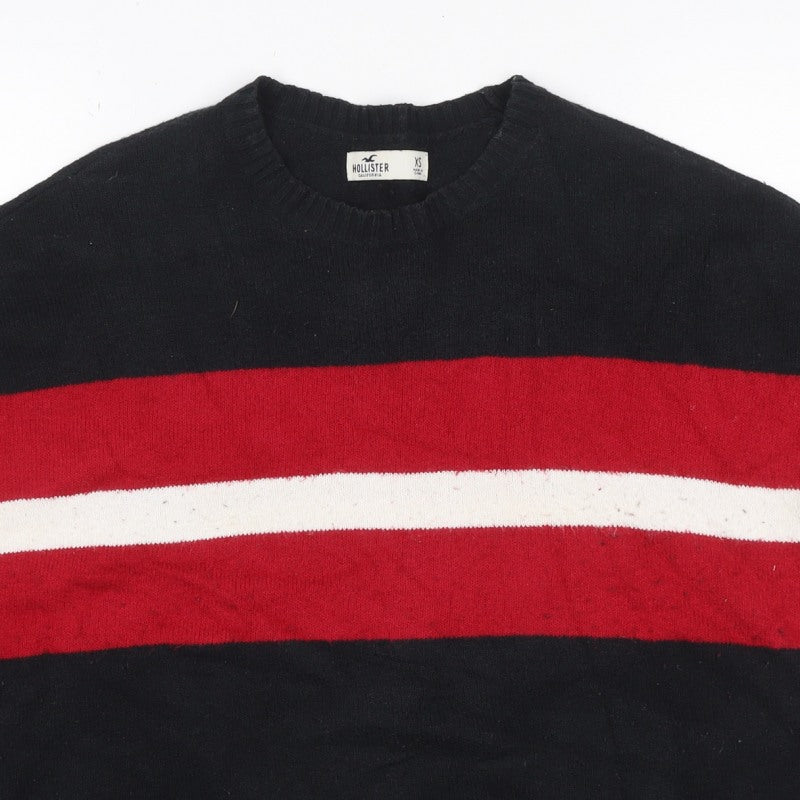 Hollister Women’s XS Black Red White Stripe Crew Neck Knit Jumper