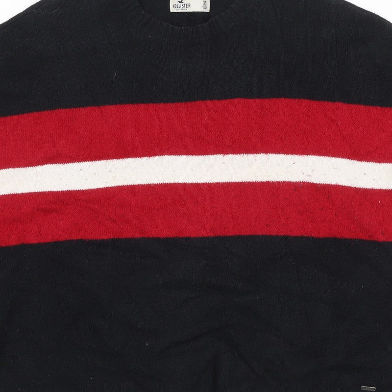 Hollister Women’s XS Black Red White Stripe Crew Neck Knit Jumper
