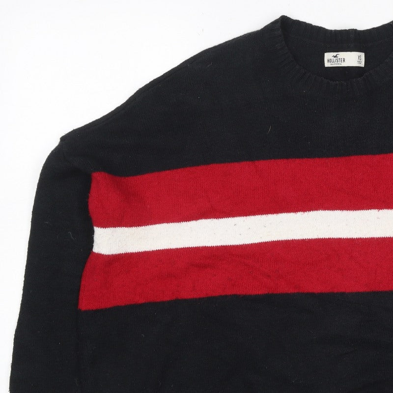 Hollister Women’s XS Black Red White Stripe Crew Neck Knit Jumper