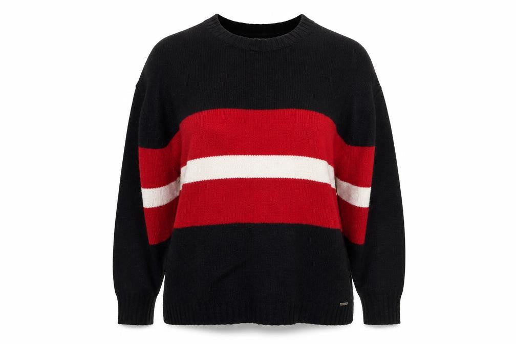 Hollister Women’s XS Black Red White Stripe Crew Neck Knit Jumper