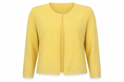 Front view of Gerard Women’s Yellow Rhinestone Knit Cardigan, size UK 12/14
