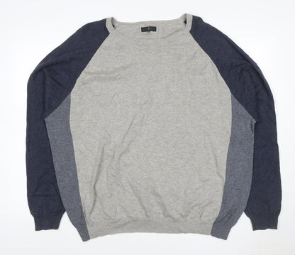 Jasper Conran Men’s Grey & Blue Cotton Knit Pullover Jumper 2XL
