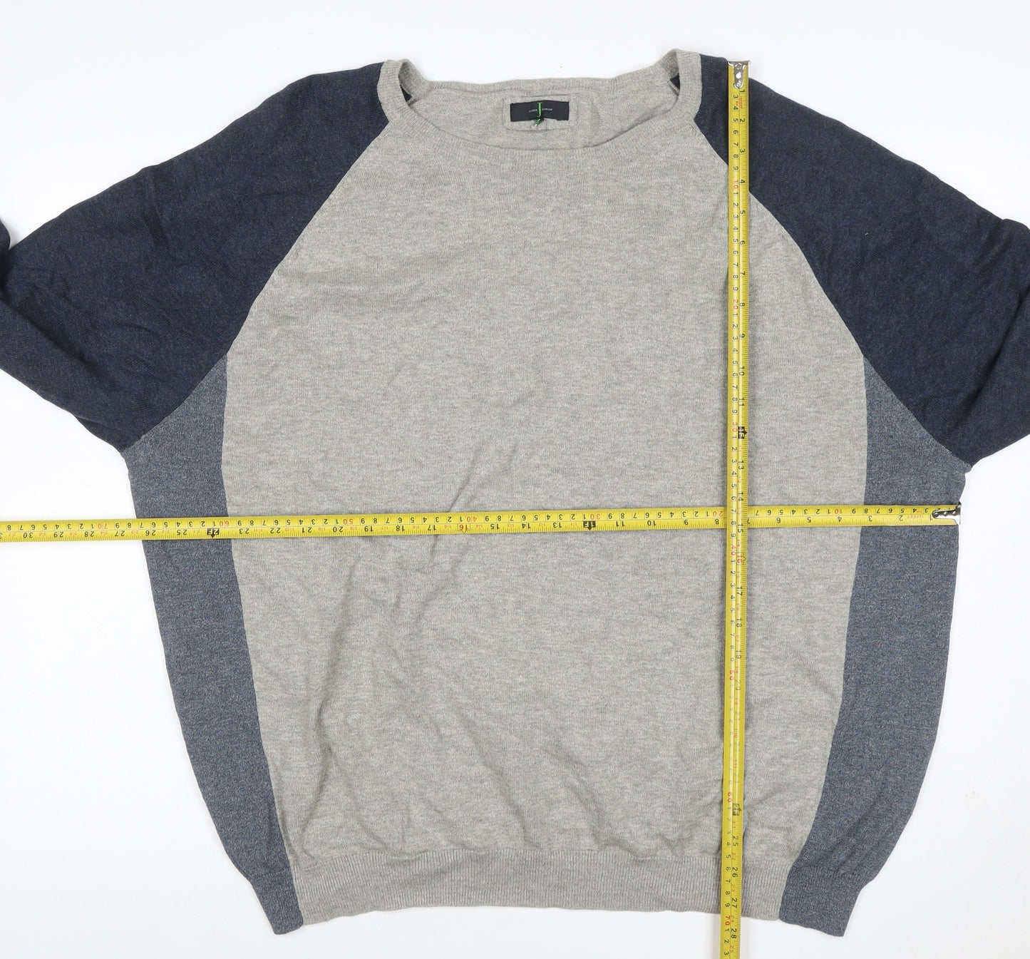 Jasper Conran Men’s Grey & Blue Cotton Knit Pullover Jumper 2XL