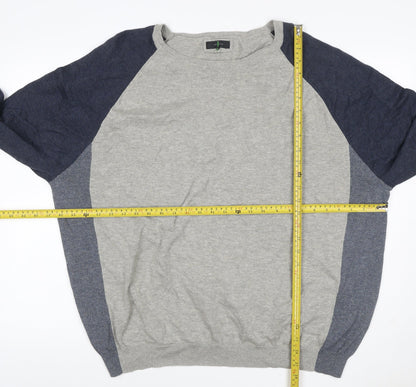 Jasper Conran Men’s Grey & Blue Cotton Knit Pullover Jumper 2XL