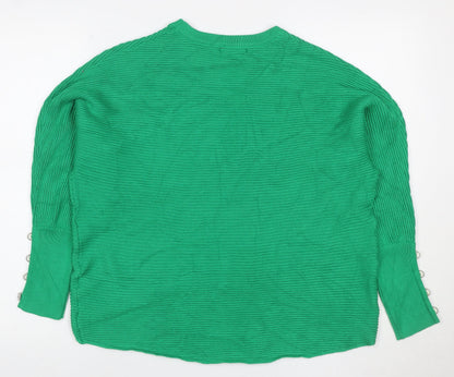 Quiz Women’s Green M Ribbed Knit Balloon Sleeve Jewel Button Jumper