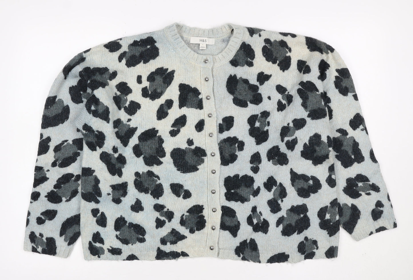Marks and Spencer Women Blue Leopard Print Knit Cardigan Size L