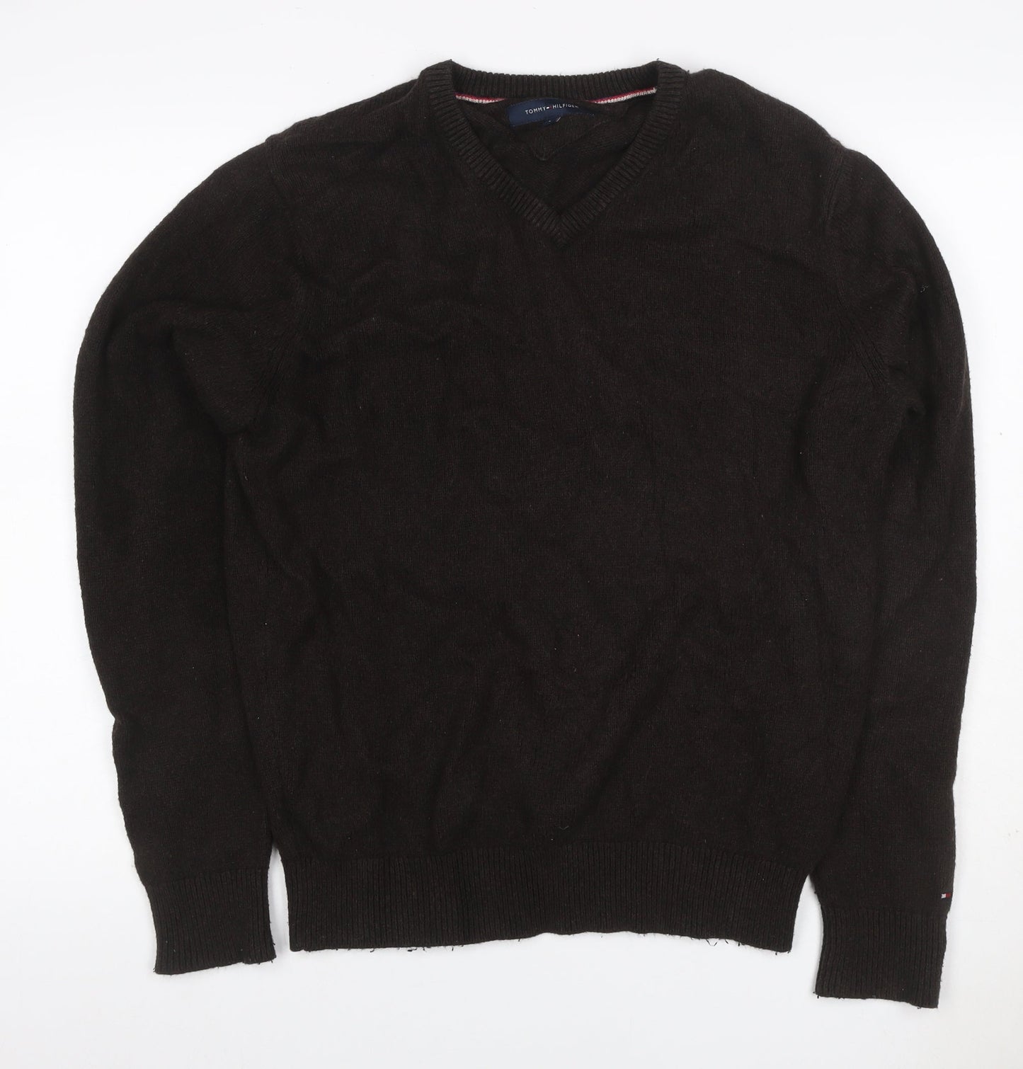 Tommy Hilfiger Men’s Black L V-Neck Cotton Blend Elbow Patch Jumper