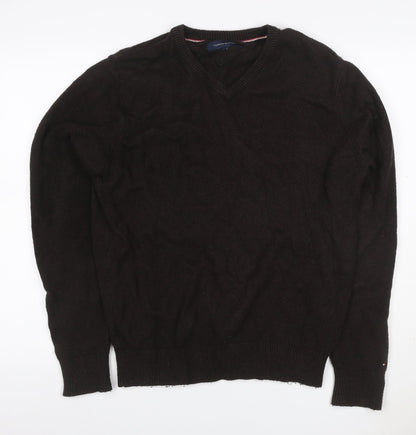 Tommy Hilfiger Men’s Black L V-Neck Cotton Blend Elbow Patch Jumper