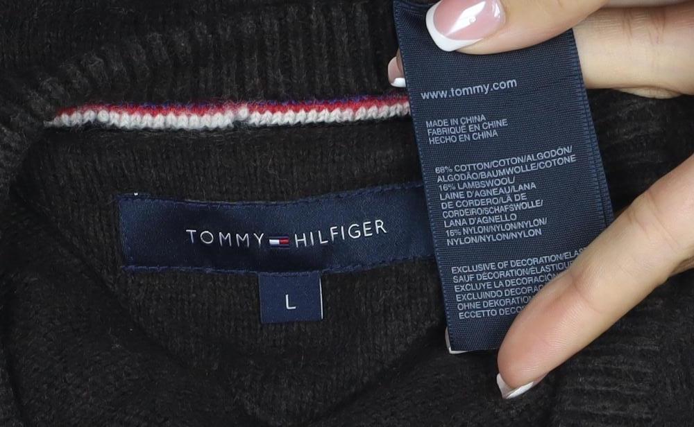 Tommy Hilfiger Men’s Black L V-Neck Cotton Blend Elbow Patch Jumper