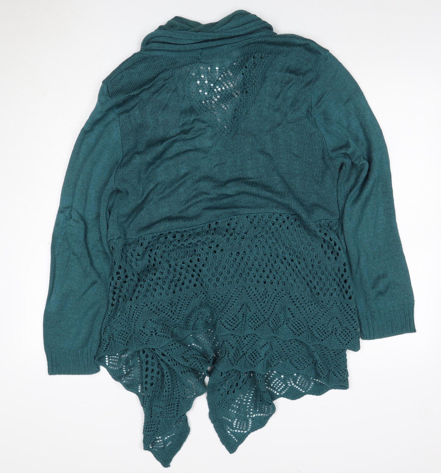 Future Lady Women Green XL Open Knit Crochet Waterfall Cardigan