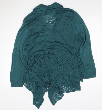 Future Lady Women Green XL Open Knit Crochet Waterfall Cardigan