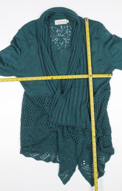 Future Lady Women Green XL Open Knit Crochet Waterfall Cardigan