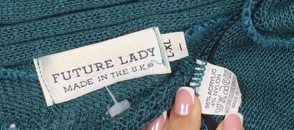 Future Lady Women Green XL Open Knit Crochet Waterfall Cardigan
