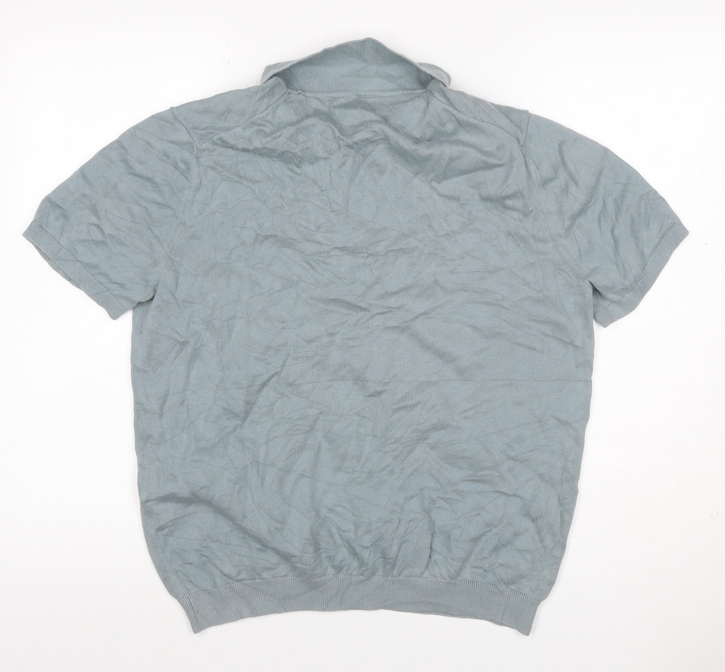 Reiss Men’s Grey Cotton Knit Polo Shirt Size L Short Sleeve