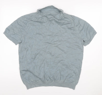 Reiss Men’s Grey Cotton Knit Polo Shirt Size L Short Sleeve