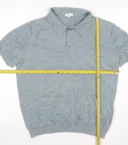 Reiss Men’s Grey Cotton Knit Polo Shirt Size L Short Sleeve