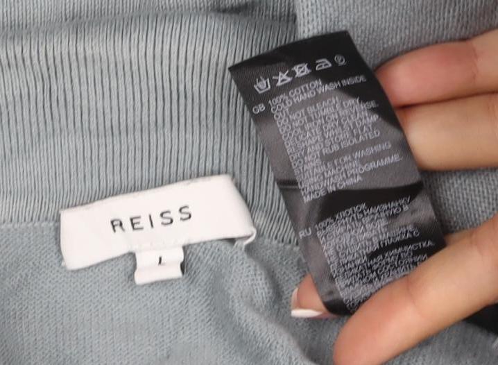 Reiss Men’s Grey Cotton Knit Polo Shirt Size L Short Sleeve