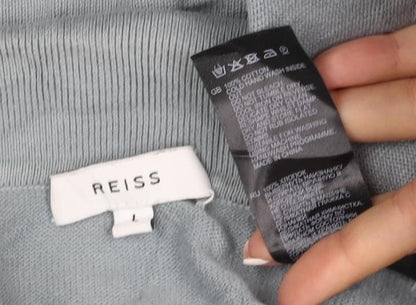 Reiss Men’s Grey Cotton Knit Polo Shirt Size L Short Sleeve