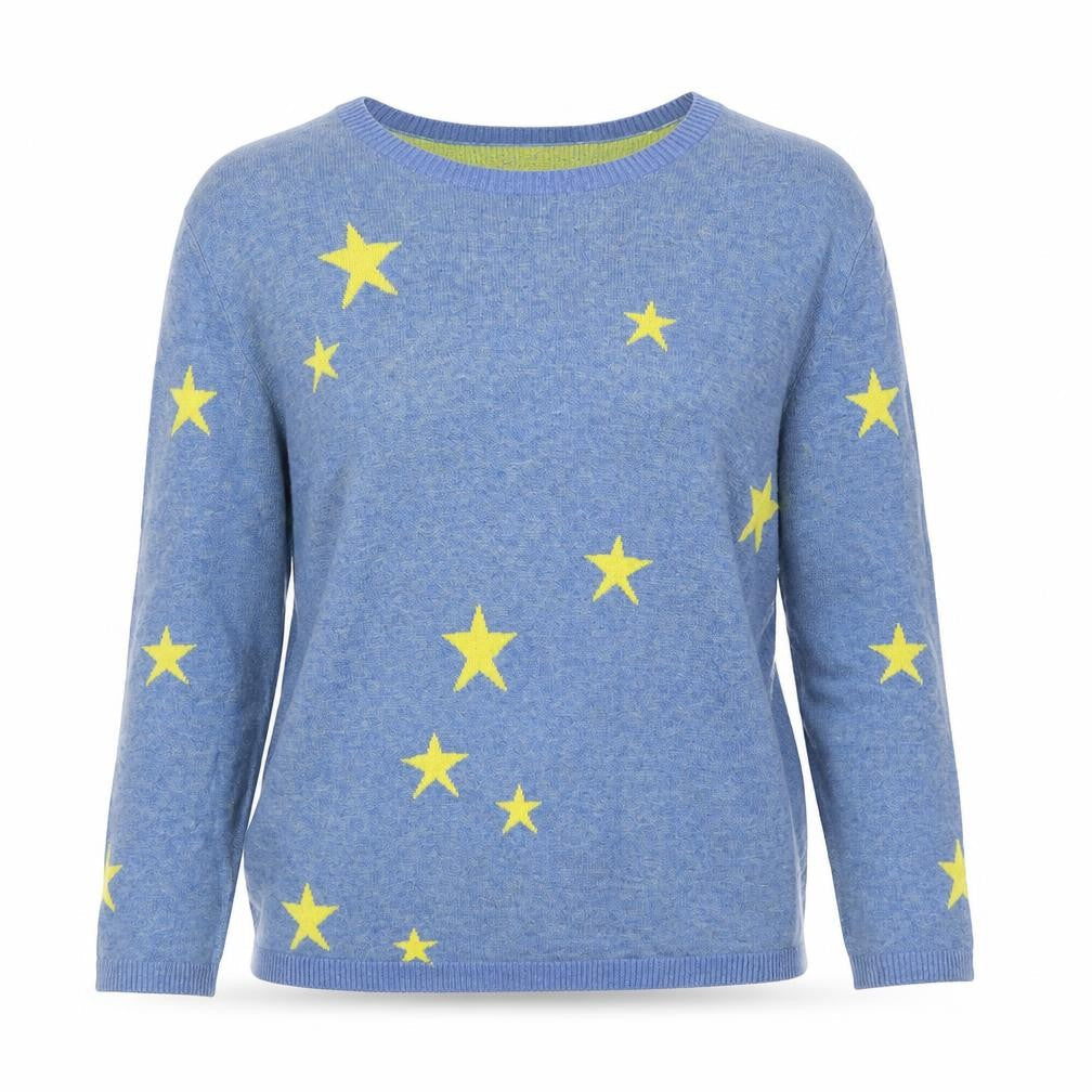 Hush Women’s Blue Yellow Star Knit Pullover Jumper Size S